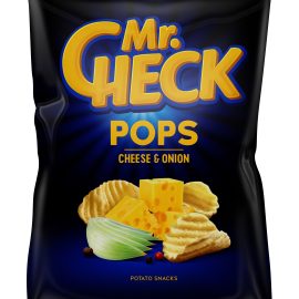 Mr.Check bulvių traškučiai sūrio ir svogūno skonio, 90g.